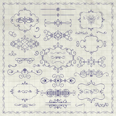 Vector Pen Drawing Decorative Vintage Design Elements