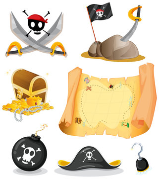 Pirate set with map and weapons