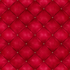 Red leather background with golden buttons. 3D rendering