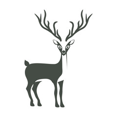 monochrome silhouette with reindeer of long horns vector illustration
