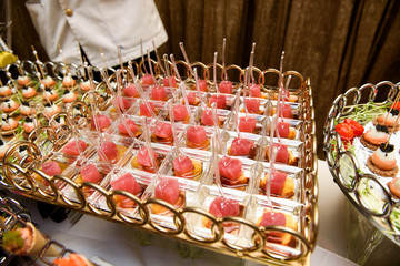 Sweet desserts of watermelon put on sticks