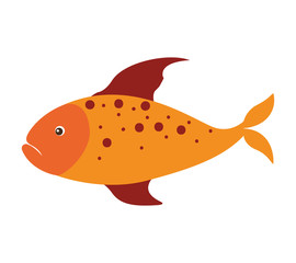 colorful silhouette with sea fish yellow and fins red and dots vector illustration