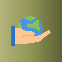 earth in the hand icon. flat design