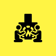 people and fireplace icon. flatdesign