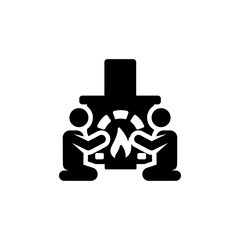 people and fireplace icon. flatdesign
