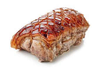 roasted pork on white background