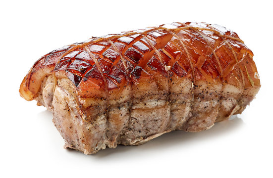 roasted pork on white background