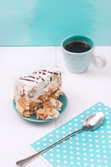 Homemade Pie with Sour Cream and Blue Napkin