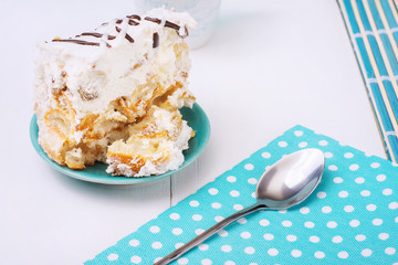 Homemade Cake with Sour Cream and Blue Napkin