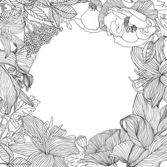 Linear floral frame. Vector background