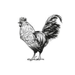 Hand drawn rooster sketch element design. Vector illustration © romanya