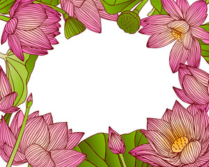 Fototapeta premium Floral frame of pink lotus flowers