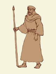 Мan in ancient biblical clothes with stick