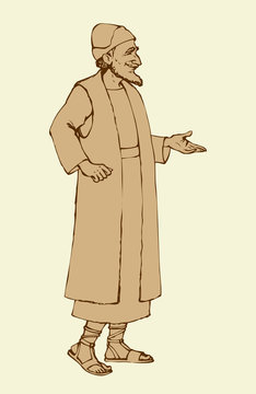 Old Jew in national dress. Vector drawing
