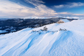 Winter landscape in mountain village