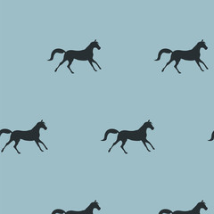 horses running black silhouette vector pattern