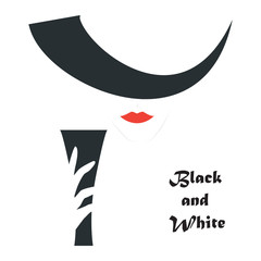 image of a woman in a hat lips red cup in hand black and white background abstract art creative modern vector