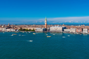 Fototapeta na wymiar Venice (Italy) - The landscape of city on the sea, from the bell tower of the church of St. George