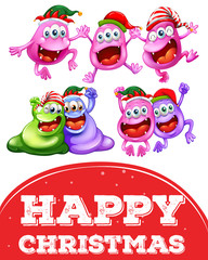 Christmas card template with happy monsters