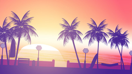 Fototapeta na wymiar Beach Sunset Walkway - Vector Illustration