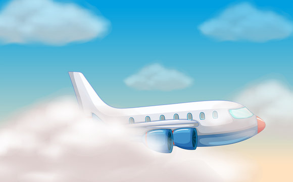 Airplane flying in the blue sky