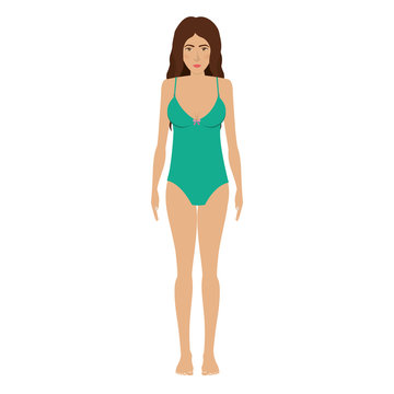 woman with green one piece bikini icon vector illustration