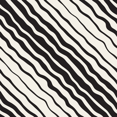 Wavy Ripple Hand Drawn Gradient Lines. Vector Seamless Black and White Pattern.