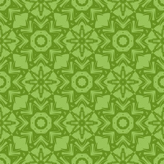 Green Ornamental Seamless Line Pattern. Endless Texture. Oriental Geometric Ornament