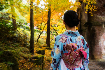 Kimono girl at Nanzen-ji Temple at autumn, Kyoto