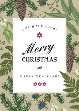 Greeting Christmas card in vintage style.