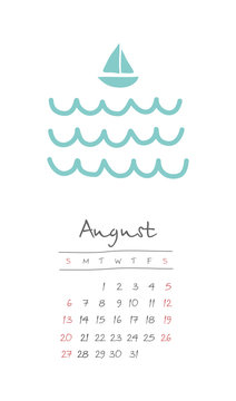 Calendar 2017 months August. Week starts Sunday