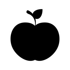 black silhouette apple with stem and leafs vector illustration