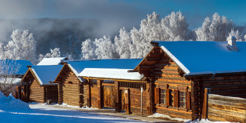 Old wooden houses in Russia