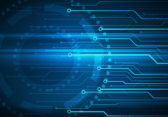 Digital conceptual image circuit microchip on blue background