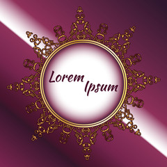 Mandala, vintage Burgundy red background with old paper texture and round lace transparent decorative frame on it. Vector EPS 10