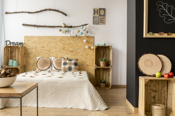 Cozy wooden bedroom