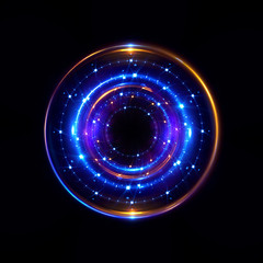 Abstract neon background. luminous swirling bunner. Glowing spiral. 
Shine round frame with light circles light effect. Glowing cover. 
Space for your message. Glossy. LED ellipse