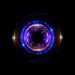 Abstract neon background. luminous swirling bunner. Glowing spiral. 
Shine round frame with light circles light effect. Glowing cover. 
Space for your message. Glossy. LED ellipse