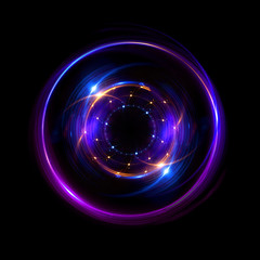 Abstract neon background. luminous swirling bunner. Glowing spiral. 
Shine round frame with light circles light effect. Glowing cover. 
Space for your message. Glossy. LED ellipse