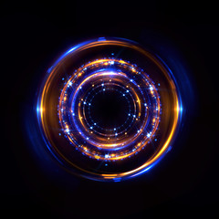 Abstract neon background. luminous swirling bunner. Glowing spiral. 
Shine round frame with light circles light effect. Glowing cover. 
Space for your message. Glossy. LED ellipse