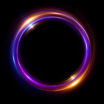 Abstract neon background. luminous swirling bunner. Glowing spiral. 
Shine round frame with light circles light effect. Glowing cover. 
Space for your message. Glossy. LED ellipse