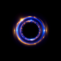 Abstract neon background. luminous swirling bunner. Glowing spiral. 
Shine round frame with light circles light effect. Glowing cover. 
Space for your message. Glossy. LED ellipse