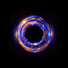 Abstract neon background. luminous swirling bunner. Glowing spiral. 
Shine round frame with light circles light effect. Glowing cover. 
Space for your message. Glossy. LED ellipse