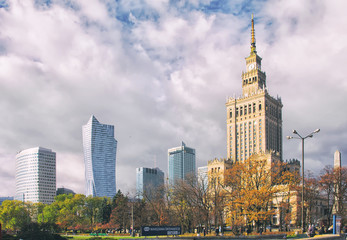 Fototapeta na wymiar Warsaw downtown district skyscrapers.