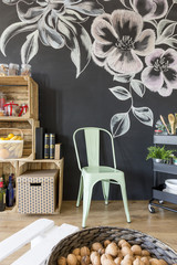 Willow green chair and blackboard