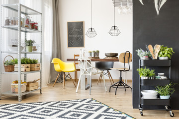Open dining room with table