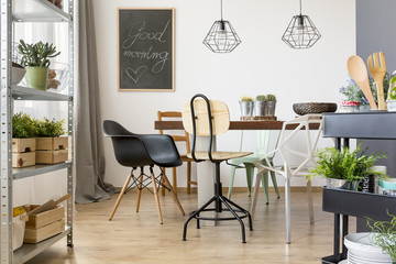 Dining room with modern chairs