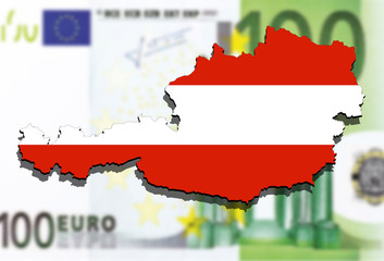 Fototapeta premium close up on Austria map on Euro money background