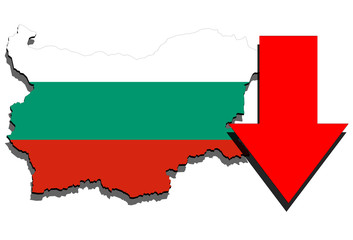 Bulgaria map on white background and red arrow down