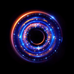 Abstract neon background. luminous swirling bunner. Glowing spiral. 
Shine round frame with light circles light effect. Glowing cover. 
Space for your message. Glossy. LED ellipse